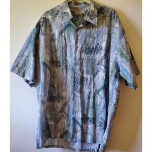 HOLLIS RIVER Mens XL Cotton Short Sleeve Hawaiian Beach Surf Button Shirt